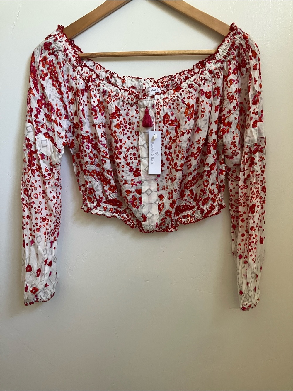 Poupette St. Barth Off-Shoulder Crop Blouse